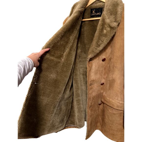 Huckberry Vintage M Suede Double Breasted Coat $590 Fur Lined Leather Buttons - Picture 5 of 10